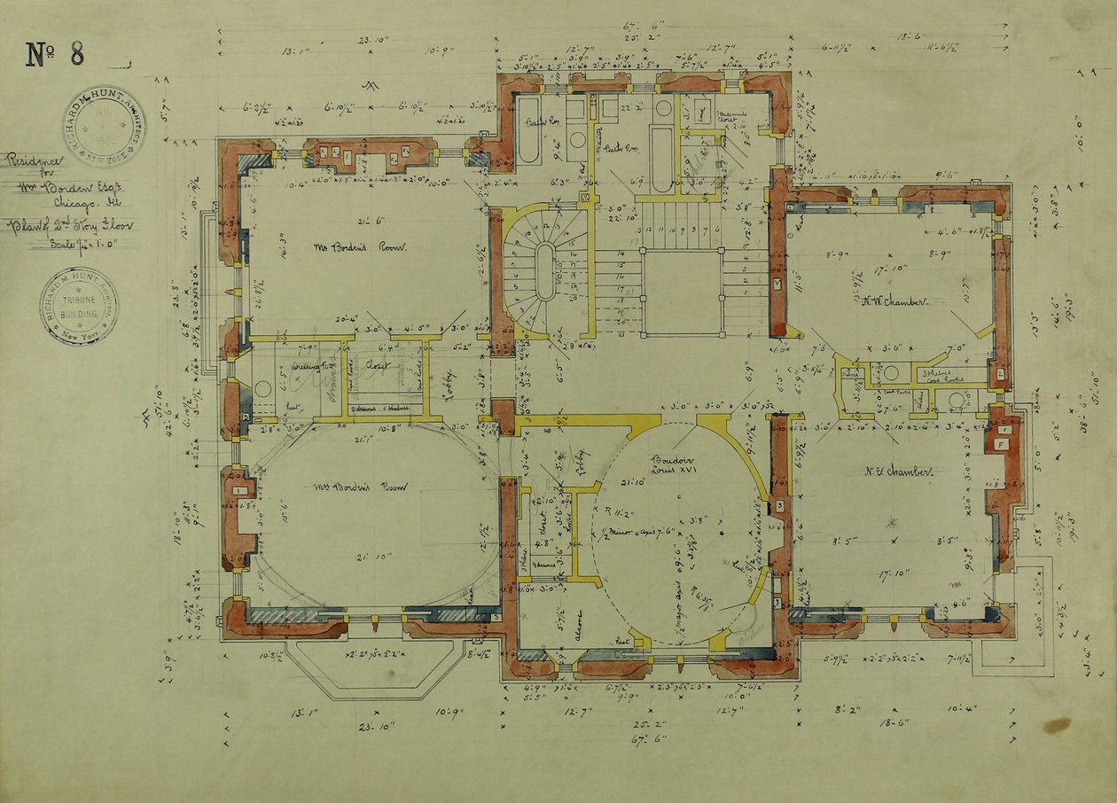 Residencia William Borden, Chicago, Illinois, Plano del segundo piso de Richard Morris Hunt