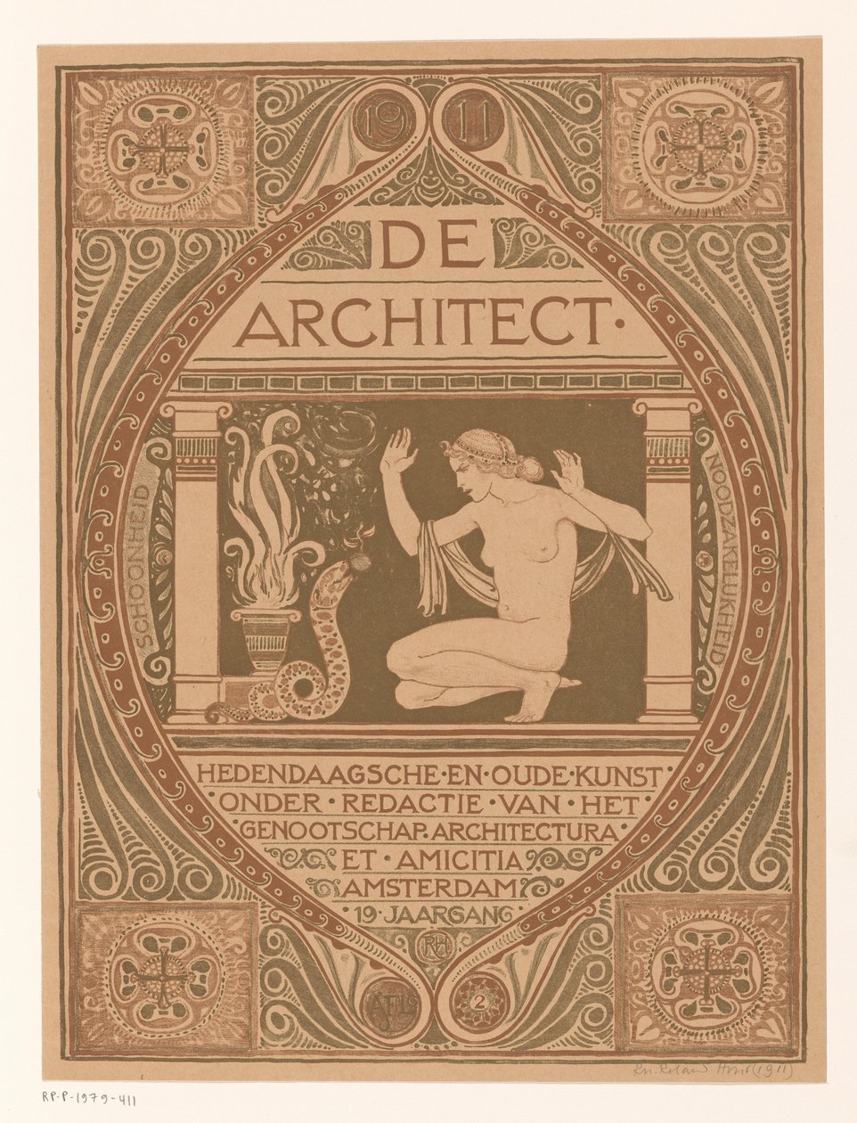 Diseño de portada para: El arquitecto, 1911 de Richard Nicolaüs Roland Holst (signed by artist)