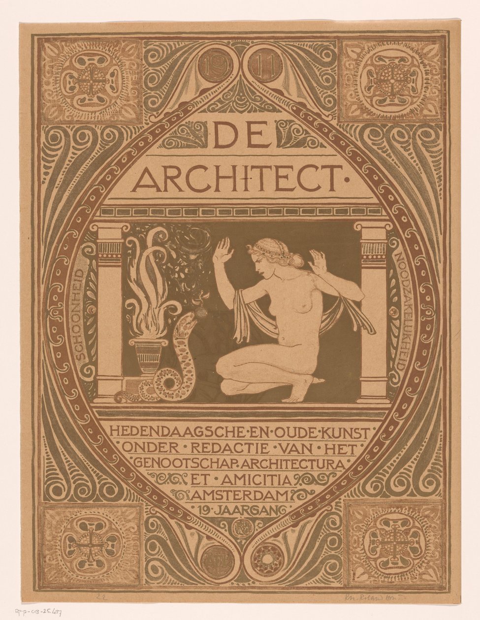Diseño de portada para: El arquitecto, 1911 de Richard Nicolaüs Roland Holst (signed by artist)