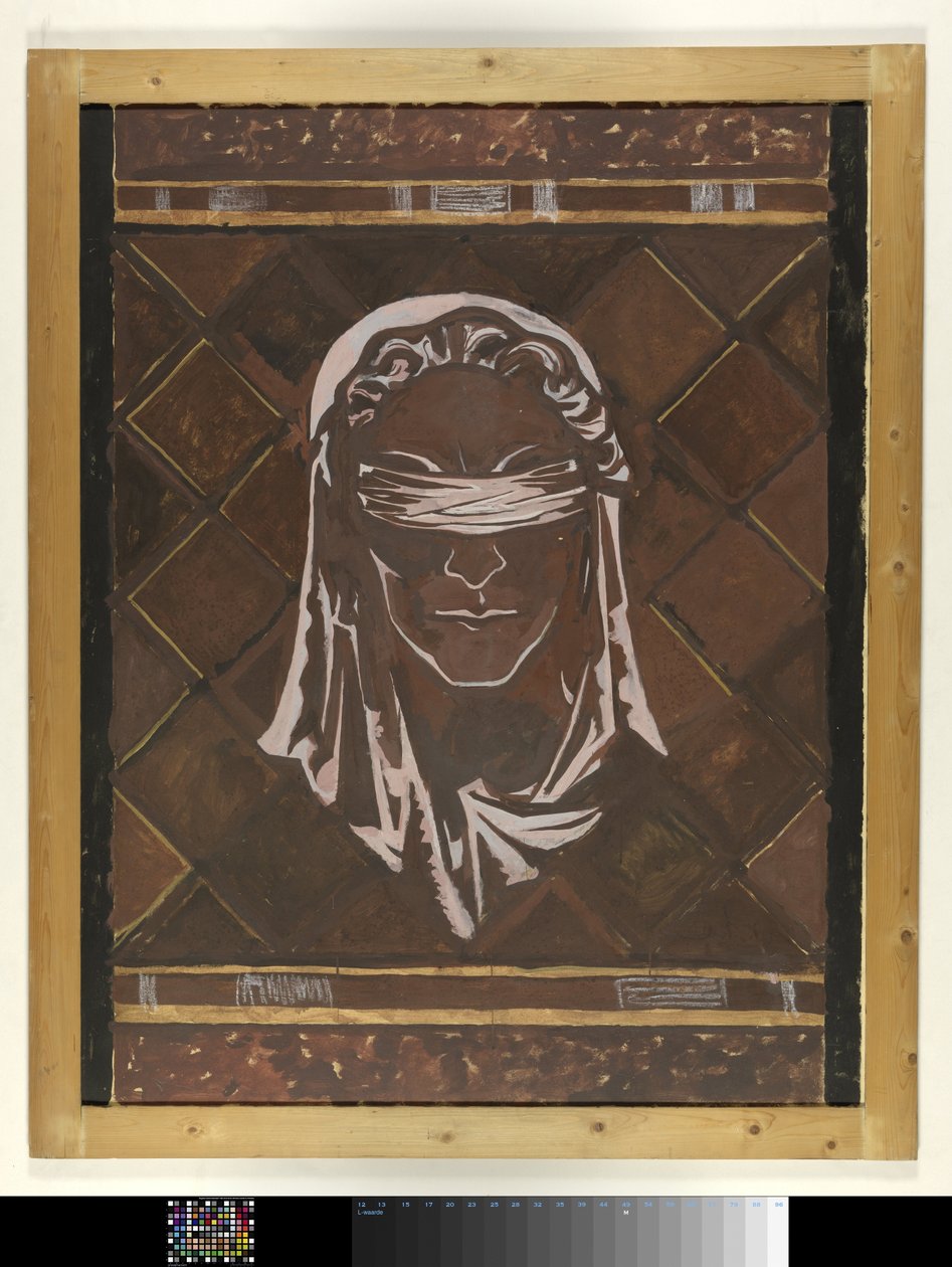 Cabeza de la Justicia con los ojos vendados; diseño para la figura de la decoración en mármol del Tribunal Supremo de La Haya de Richard Nicolaüs Roland Holst