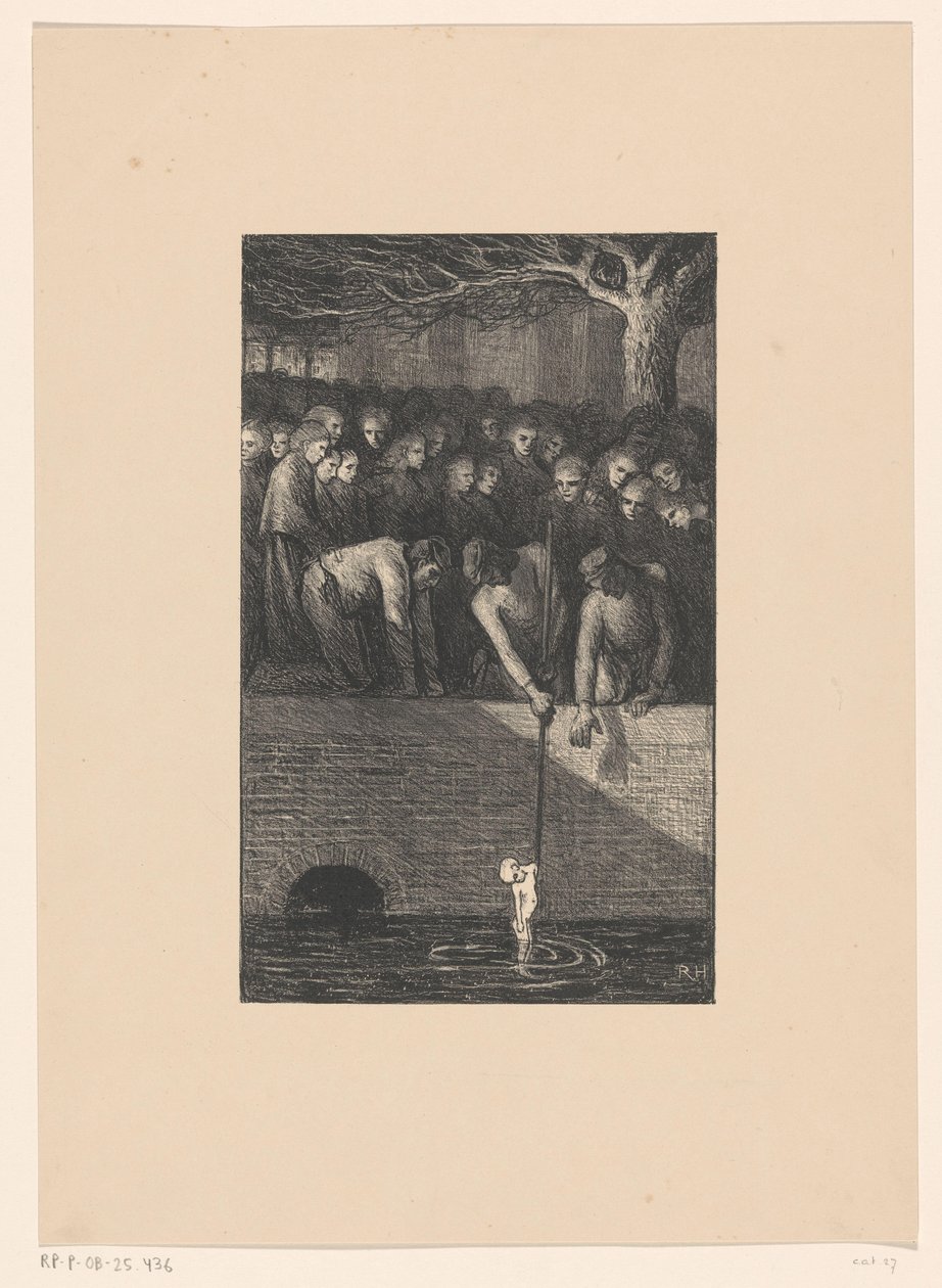 Hombre recuperando el cadáver de un bebé de un foso
La cloaca vomita su miseria (título original) de Richard Nicolaüs Roland Holst
