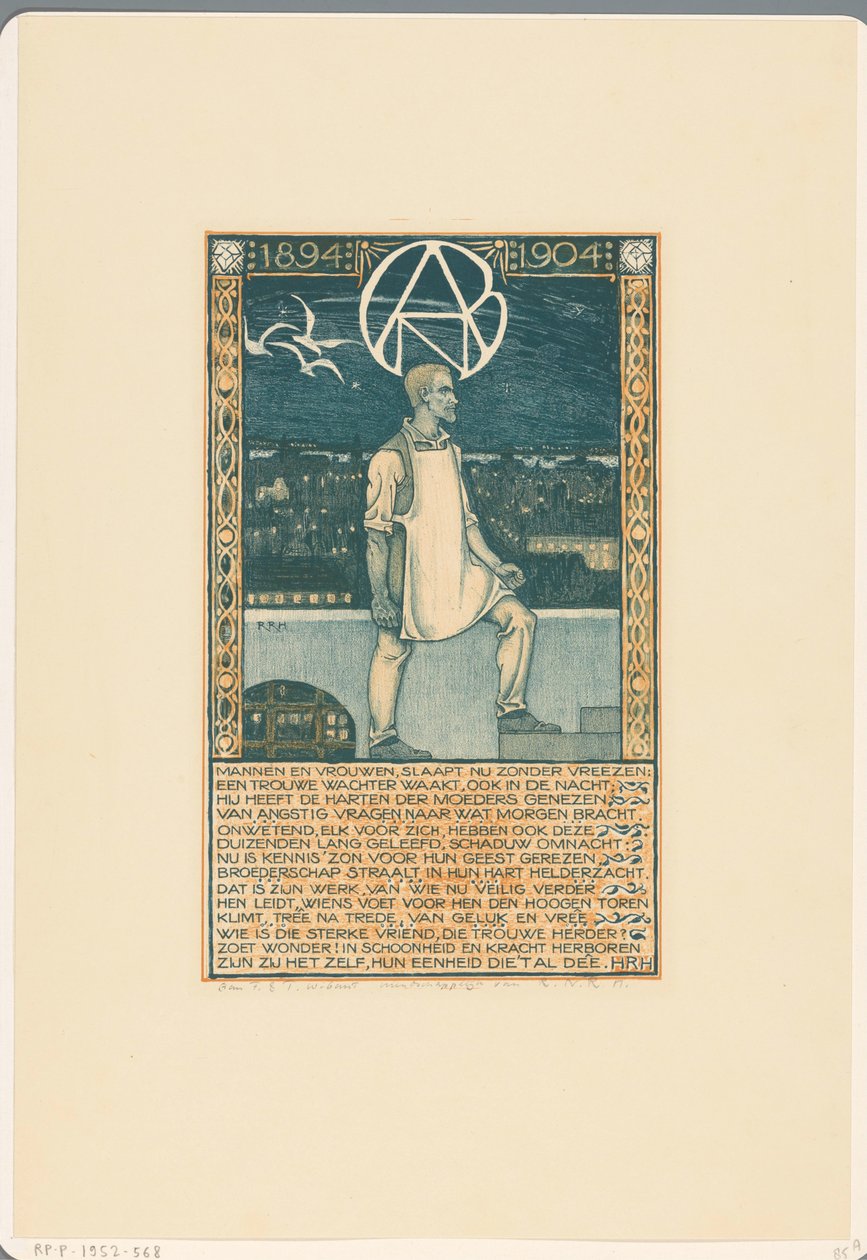 Impresión que conmemora el décimo aniversario del Sindicato General de Trabajadores del Diamante de Holanda en 1904 de Richard Nicolaüs Roland Holst
