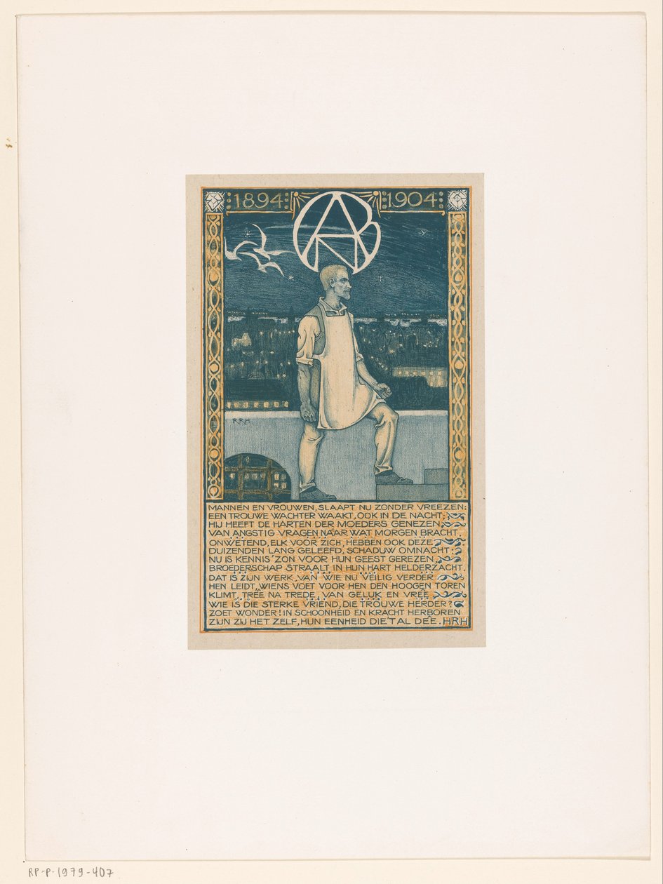 Impresión que conmemora el décimo aniversario del Sindicato General de Trabajadores del Diamante de Holanda en 1904 de Richard Nicolaüs Roland Holst