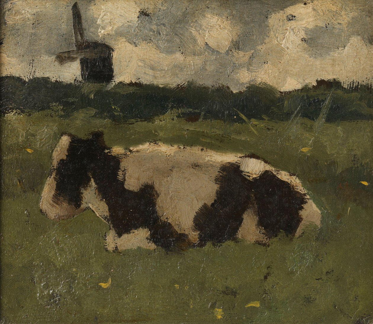 Vaca descansando con un molino de Richard Nicolaus Holst Roland