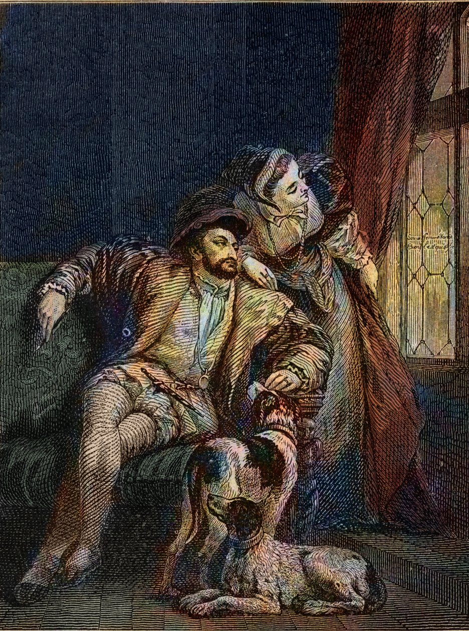 Francisco I y Margarita de Navarra - Francisco I Rey de Francia con su hermana Margarita de Angulema (1492-1549) Reina de Navarra - grabado por Richard Parkes Bonington (1802-1828) de Richard Parkes (after) Bonington