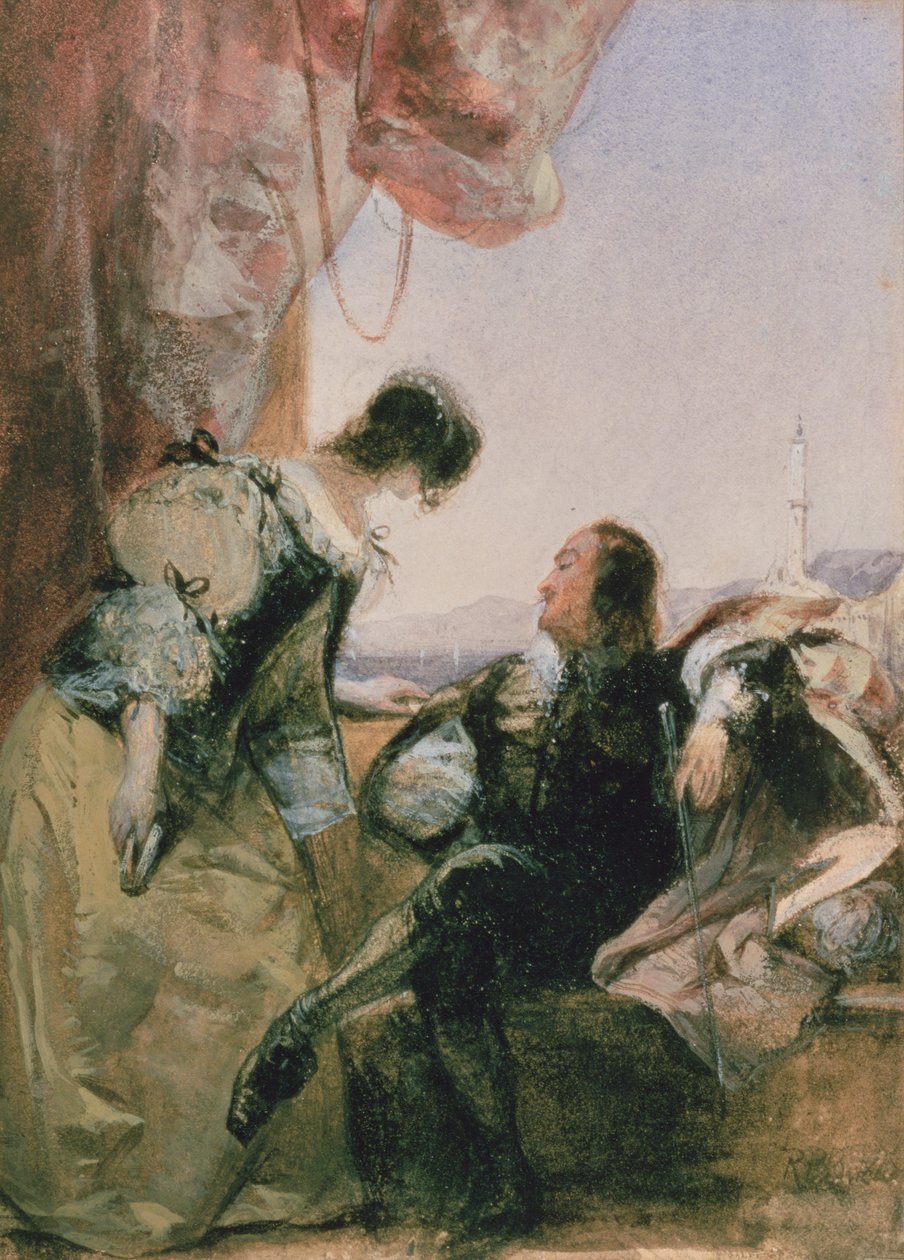 Un Caballero y su Dama en una Terraza, Génova de Richard Parkes Bonington