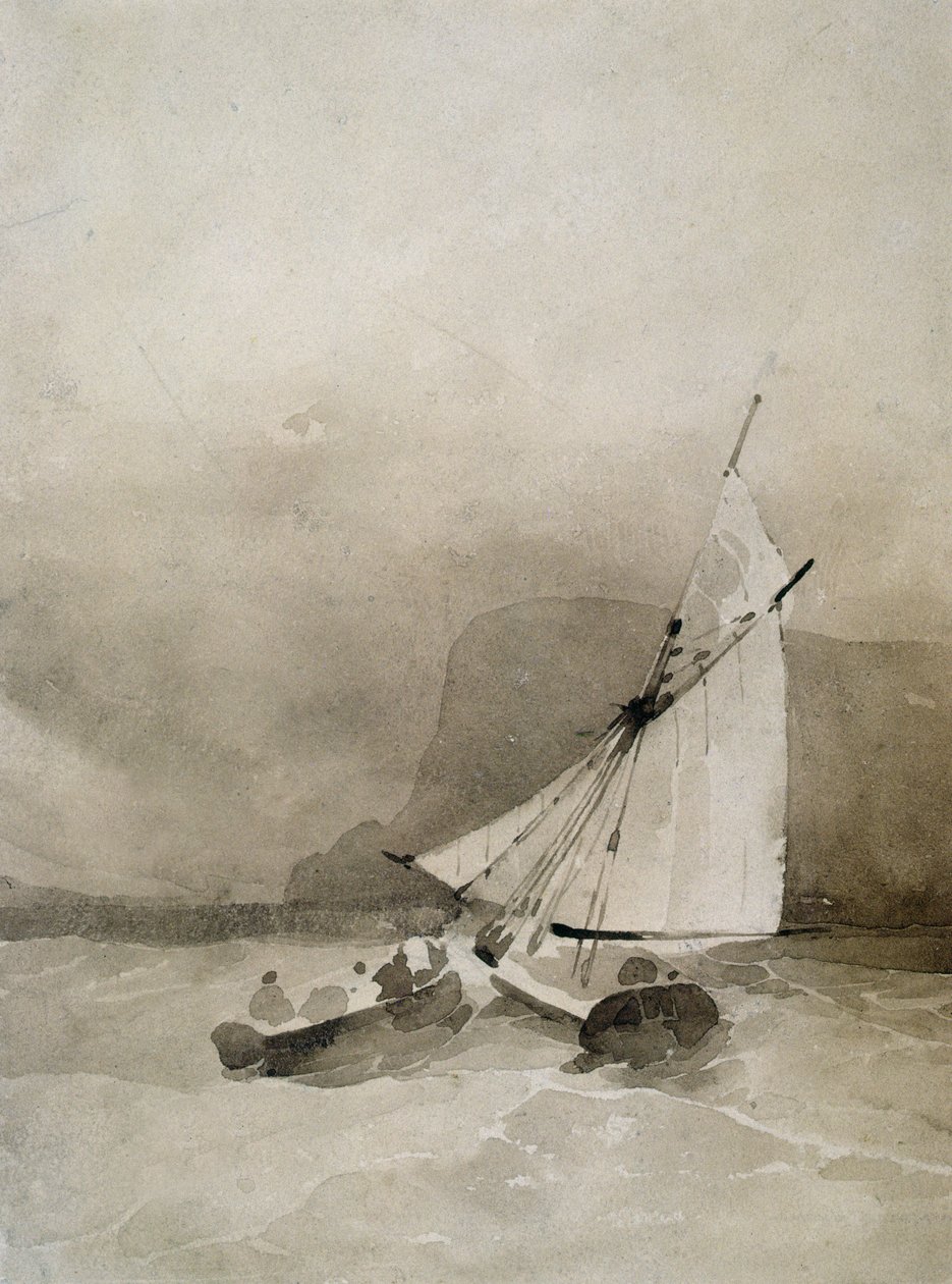 Un Velero y un Bote de Remo en mares agitados frente a Beachy Head, Sussex de Richard Parkes Bonington