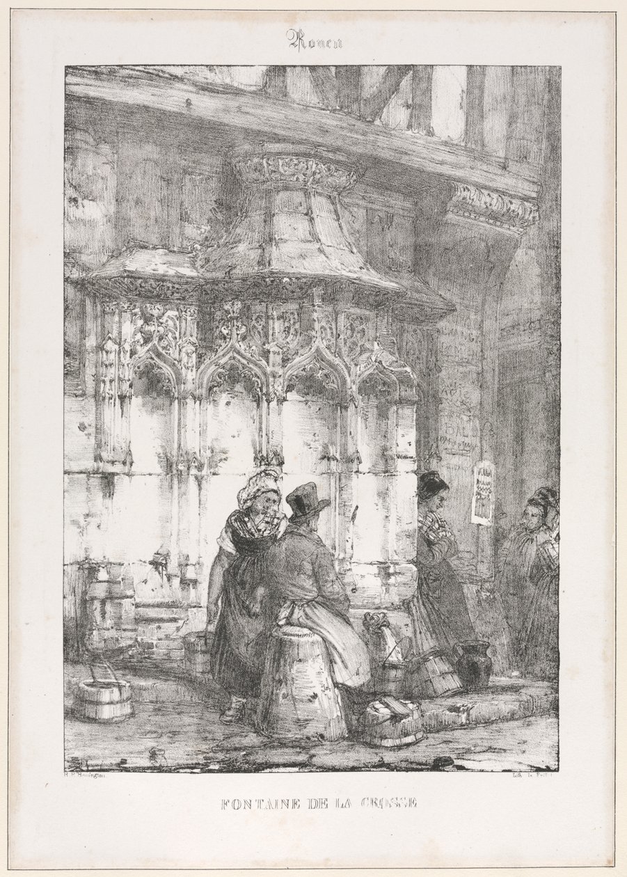 Restos y fragmentos arquitectónicos: Rouen - Fuente de La Crosse de Richard Parkes Bonington