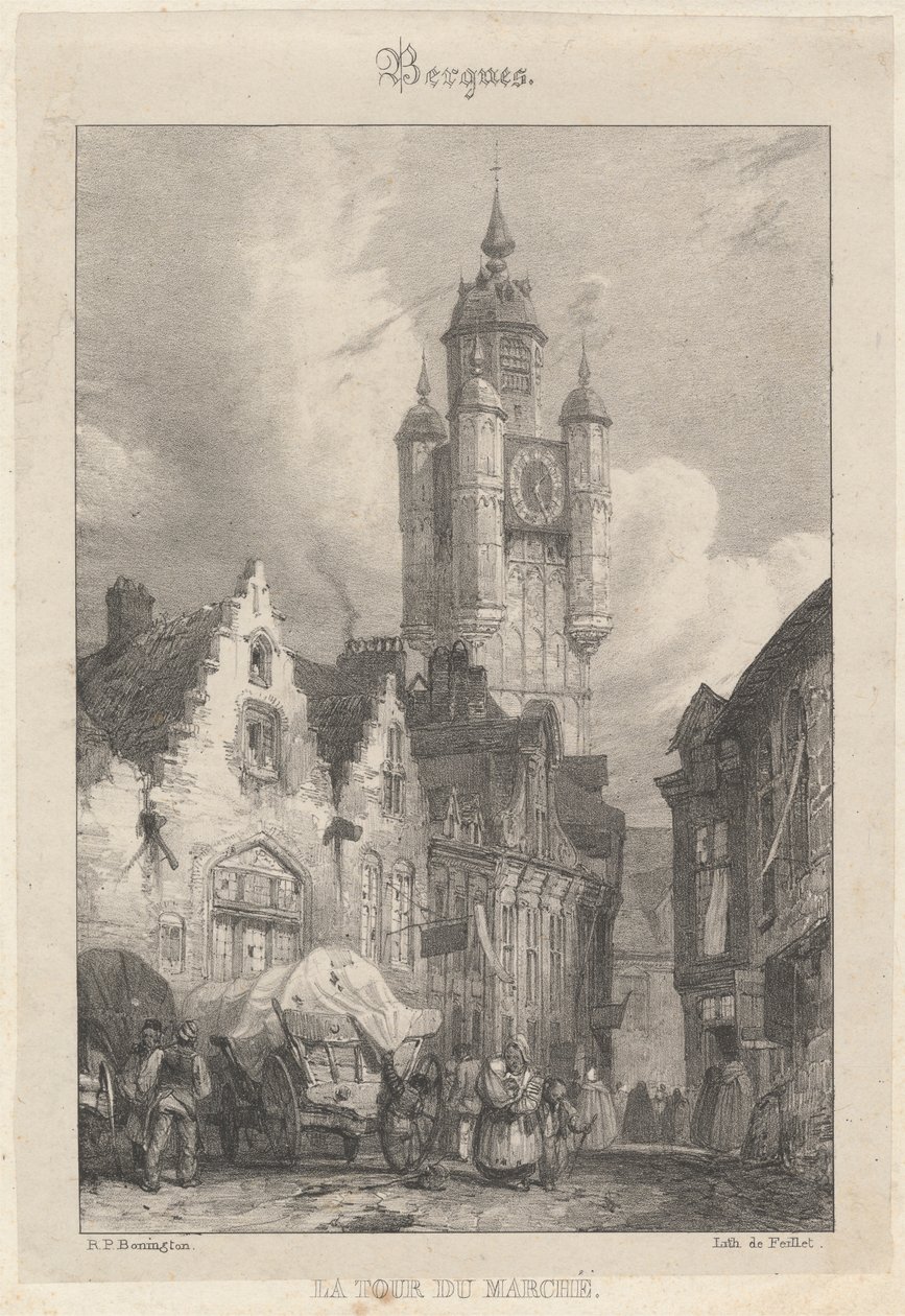 Bergues - La Torre del Mercado de Richard Parkes Bonington