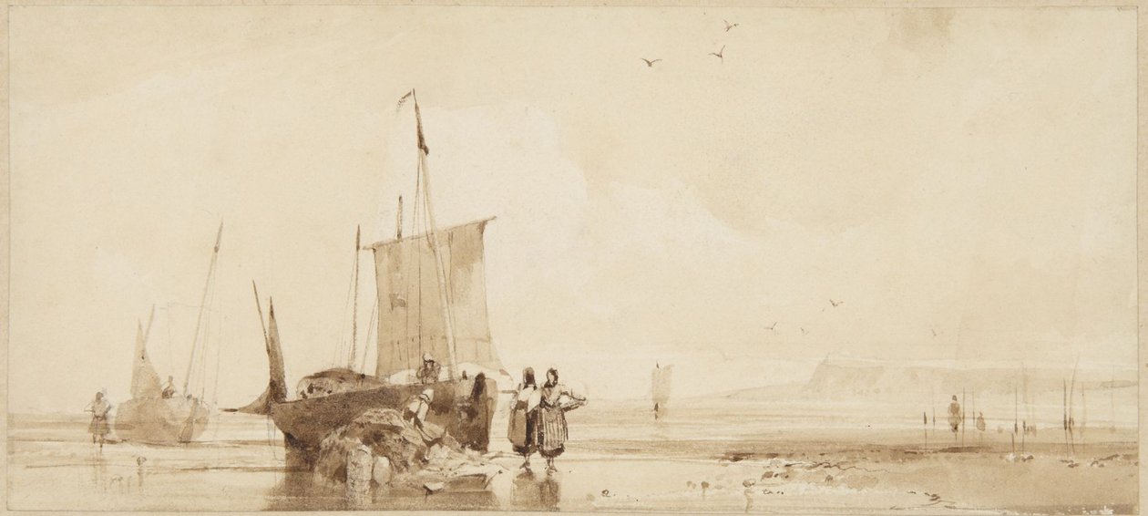 Barcos de pesca en las arenas de la costa de Normandía de Richard Parkes Bonington