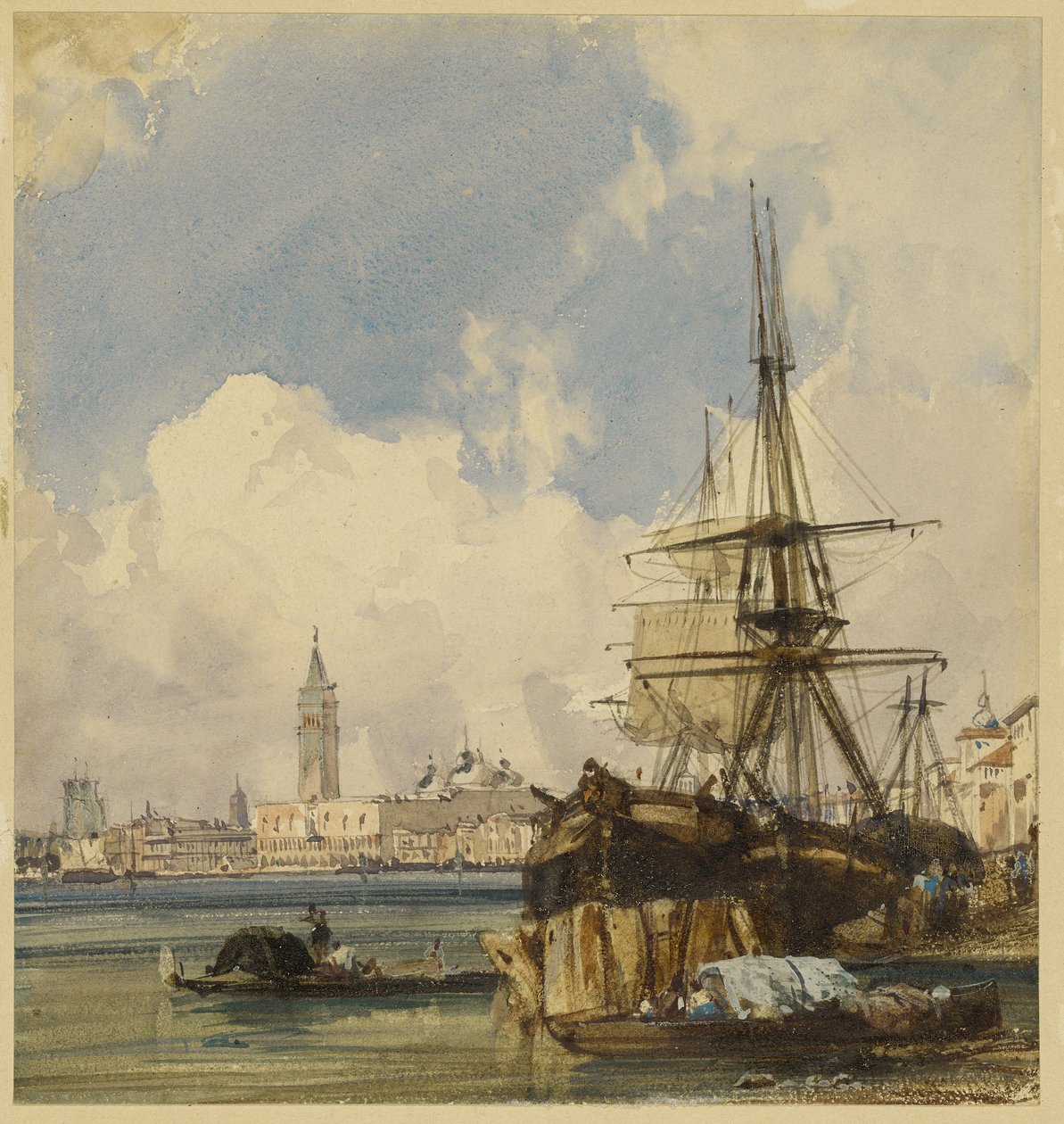 Riva degli Schiavoni, cerca de San Biagio, Venecia de Richard Parkes Bonington