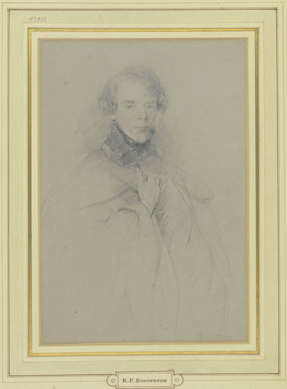 Autorretrato con abrigo, retrato de tres cuartos de Richard Parkes Bonington