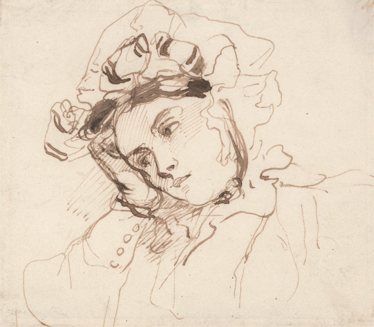Estudio de una mujer con la cabeza sobre la mano de Richard Parkes Bonington