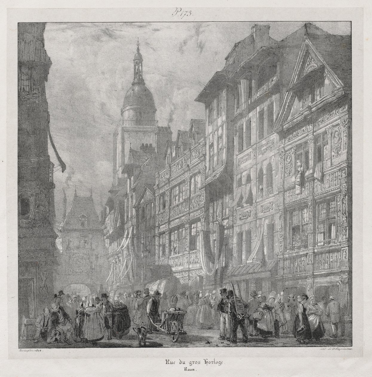 Viajes pintorescos y románticos en la antigua Francia, Normandía: Rue du Gros Horloge, Ruan de Richard Parkes Bonington