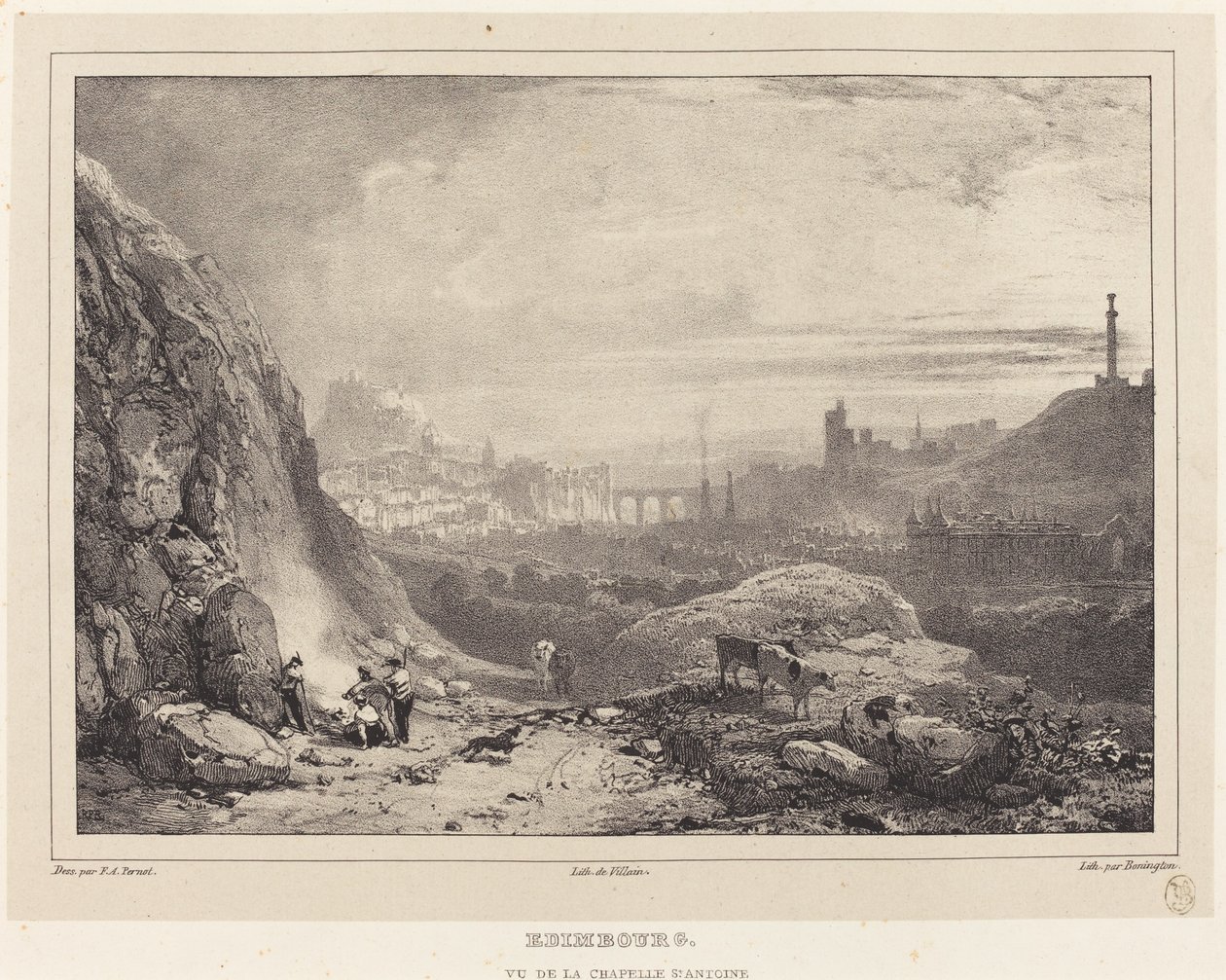 Edimburgo visto desde la Capilla de San Antonio de Richard Parkes Bonington after Francois Alexandre Pernot