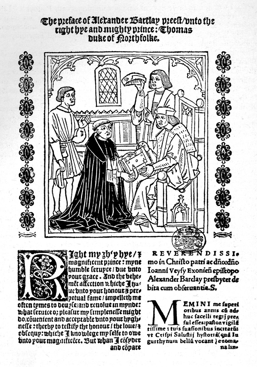 El traductor presentando su libro al Duque de Norfolk, c. 1500-1520, 1923 de Richard Pynson