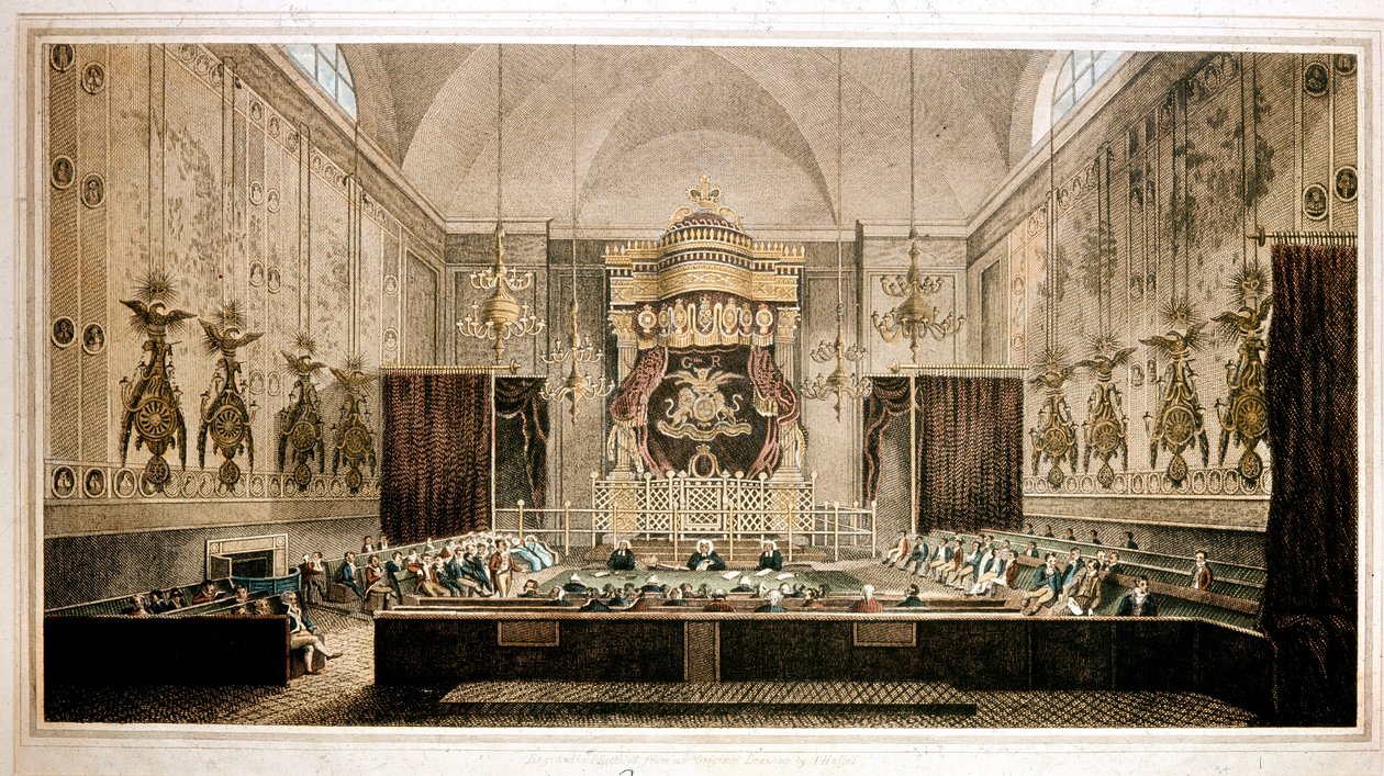 Vista de la Cámara de los Lores, cámara alta del Parlamento de Gran Bretaña. Grabado por Rothwell. Siglo XIX Parker Gallery, Londres de Richard Rothwell