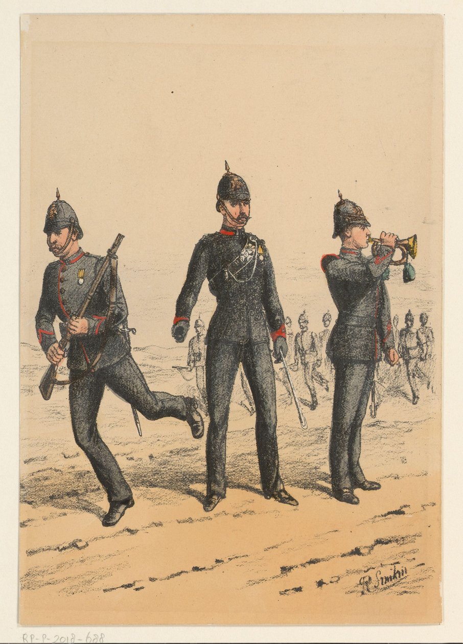 Tres soldados británicos
Nueve representaciones de uniformes militares británicos (título de la serie) de Richard Simkin