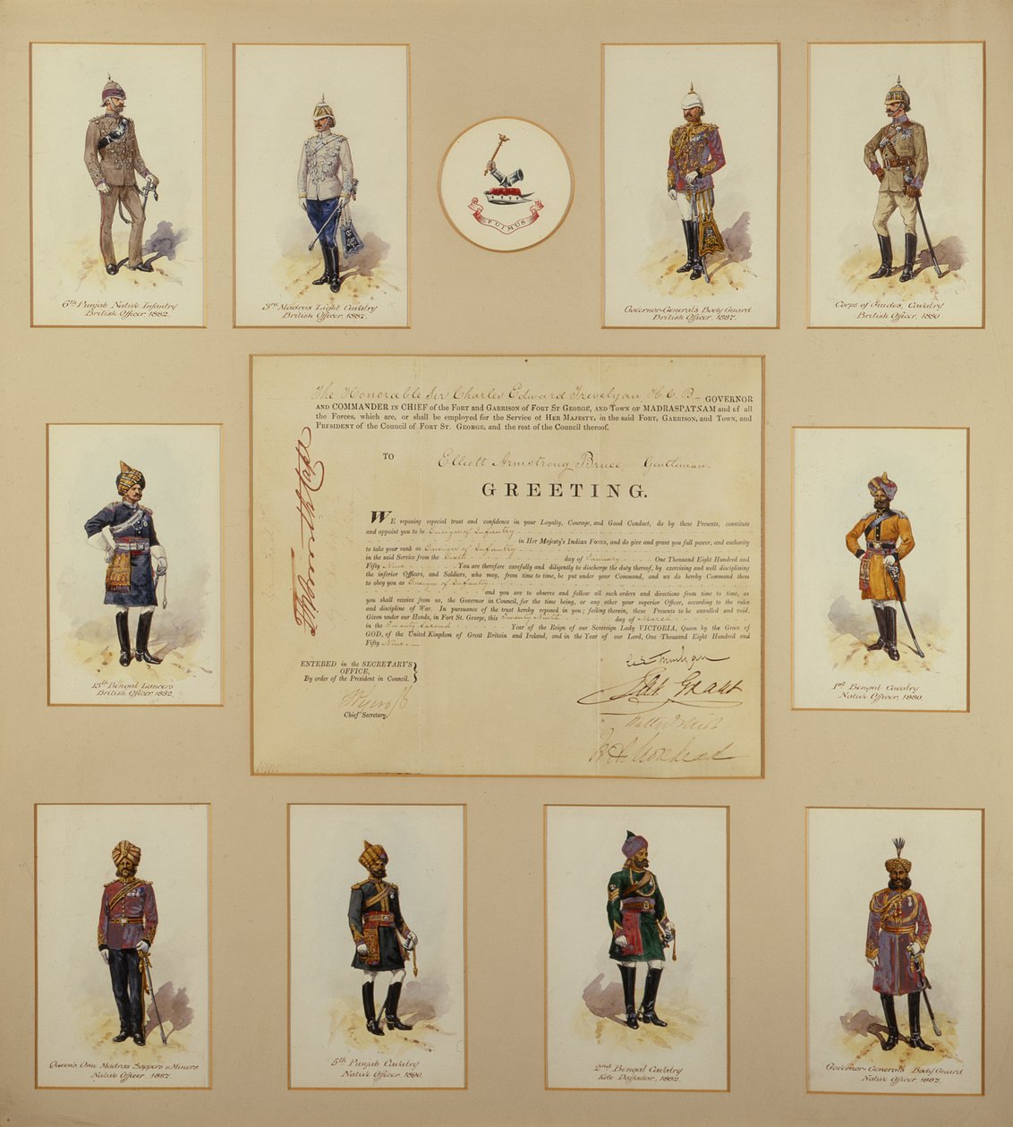 Oficiales del ejército británico en uniforme por R. Simkin, siglo XIX