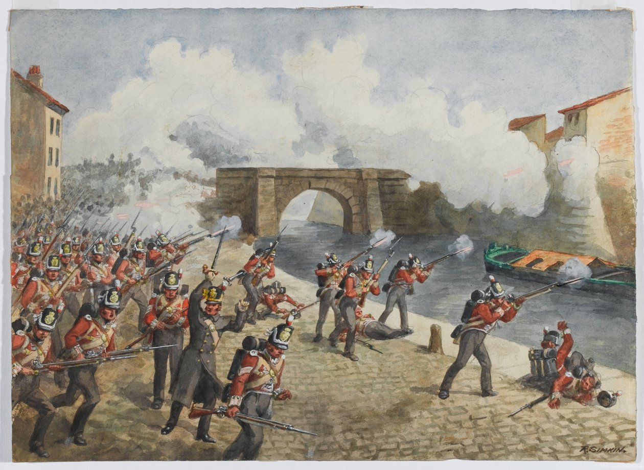 El 27º Regimiento Inniskilling en Toulouse, 10 de abril de 1814, c. 1900 de Richard Simkin