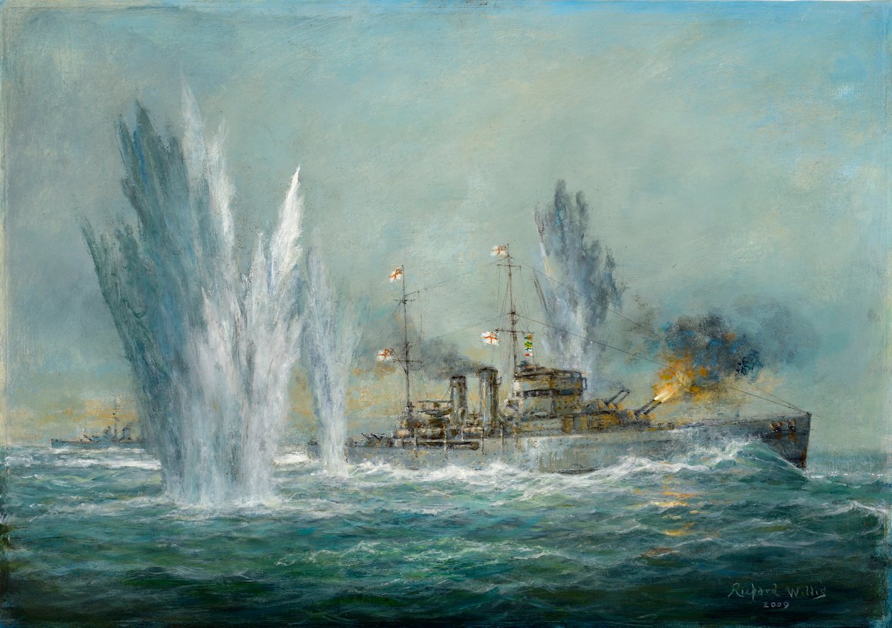HMS Exeter enfrentándose al Graf Spree en la Batalla del Río de la Plata, 2009 de Richard Willis