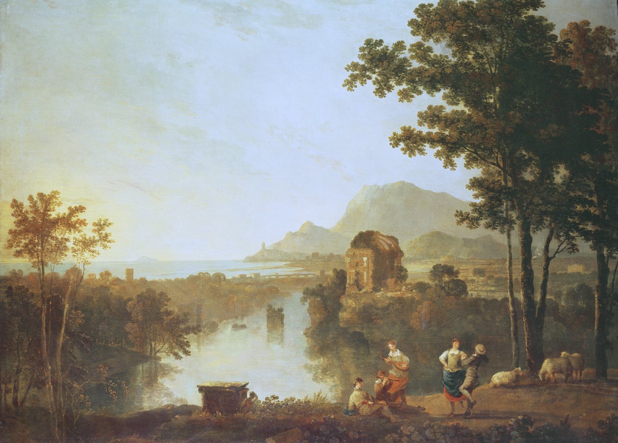 Extenso paisaje costero al atardecer (óleo sobre lienzo) de Richard Wilson