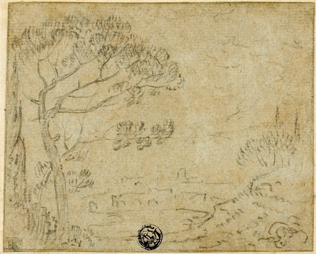 Paisaje Italiano con Pino Paraguas en Primer Plano de Richard Wilson