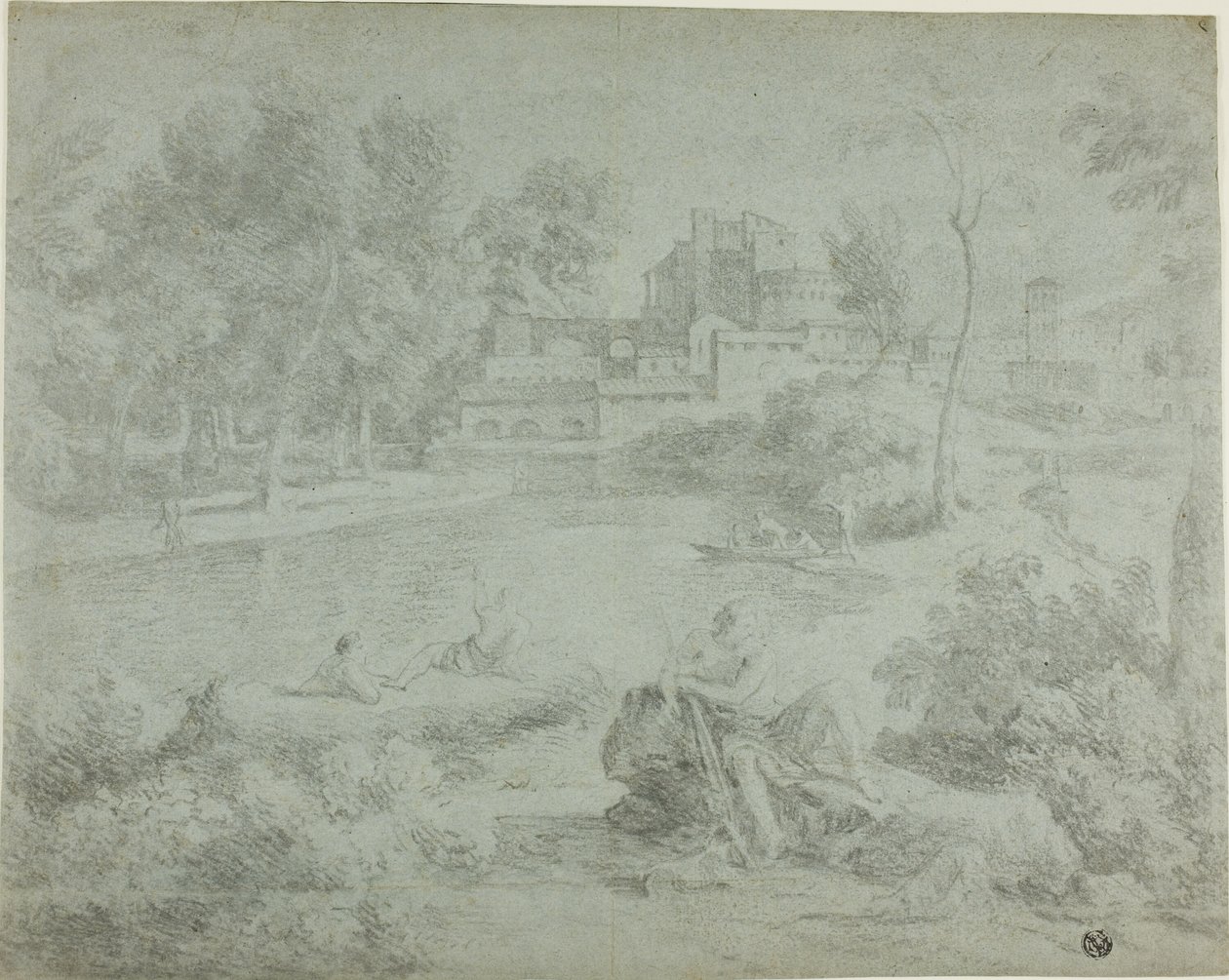 Paisaje italianizante con bañistas de Richard Wilson