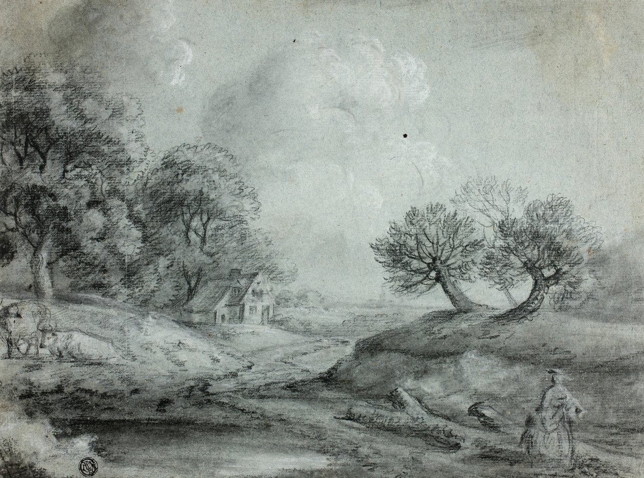 Paisaje con mujer y vacas (recto); Boceto de un paisaje (verso) de Richard Wilson