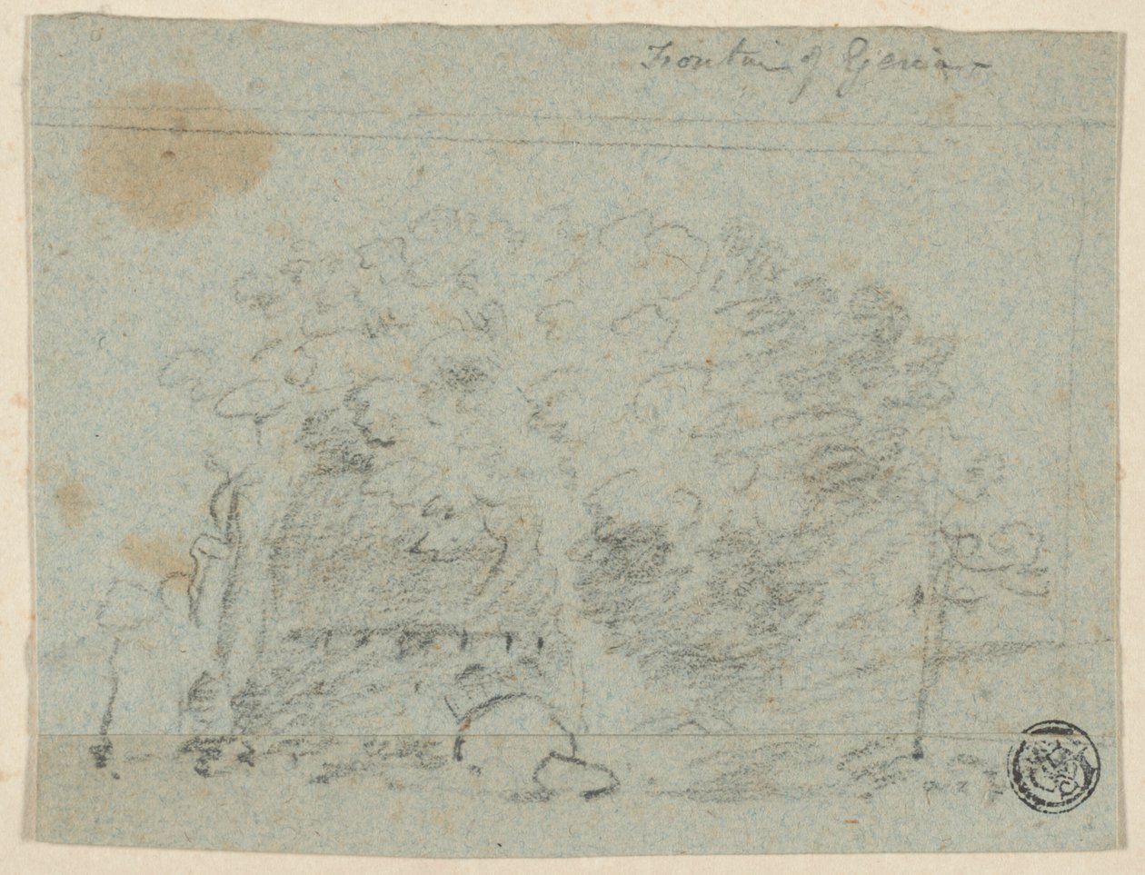 Boceto de árboles cerca del puente (anverso); Boceto de edificio (reverso) de Richard Wilson