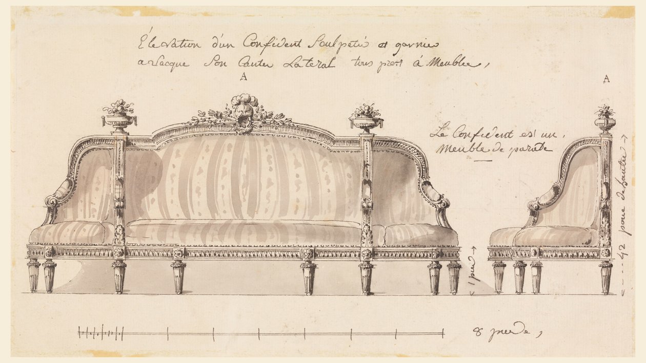 Dibujo, Diseño para un confidente, ca. 1780 de Richard de Lalonde