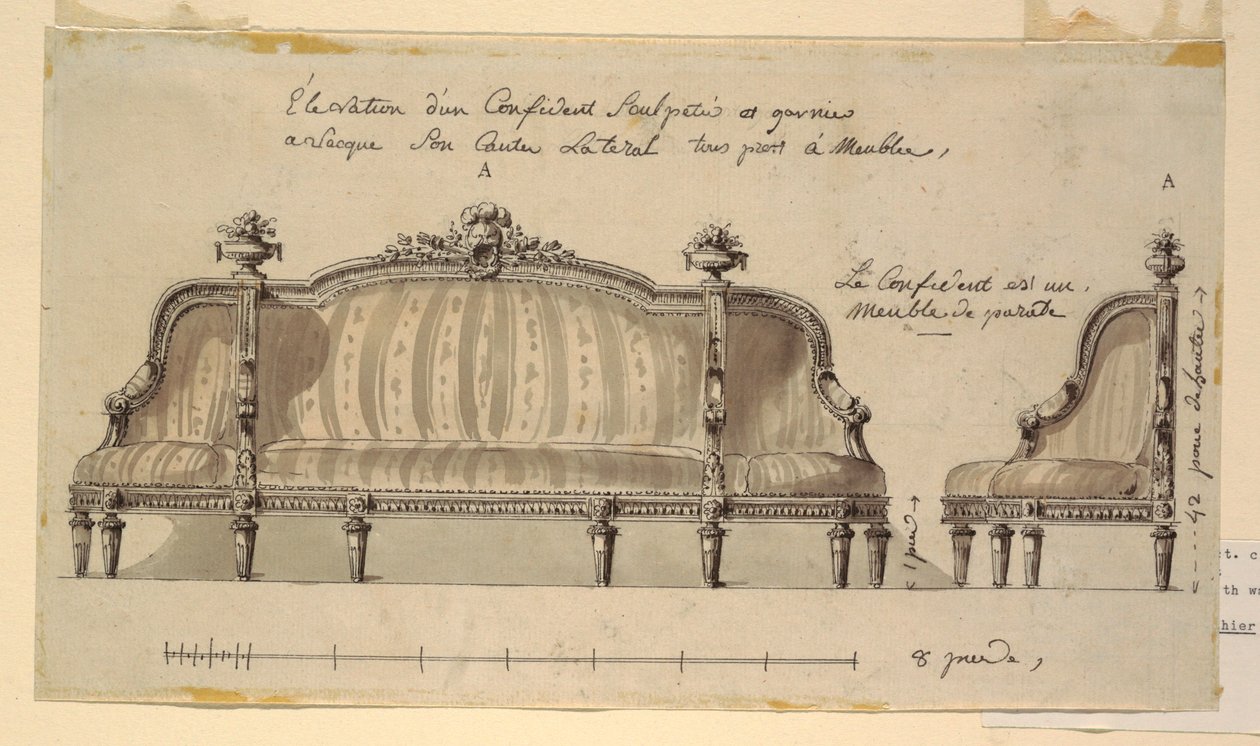 Dibujo, Diseño para un confidente, ca. 1780 de Richard de Lalonde