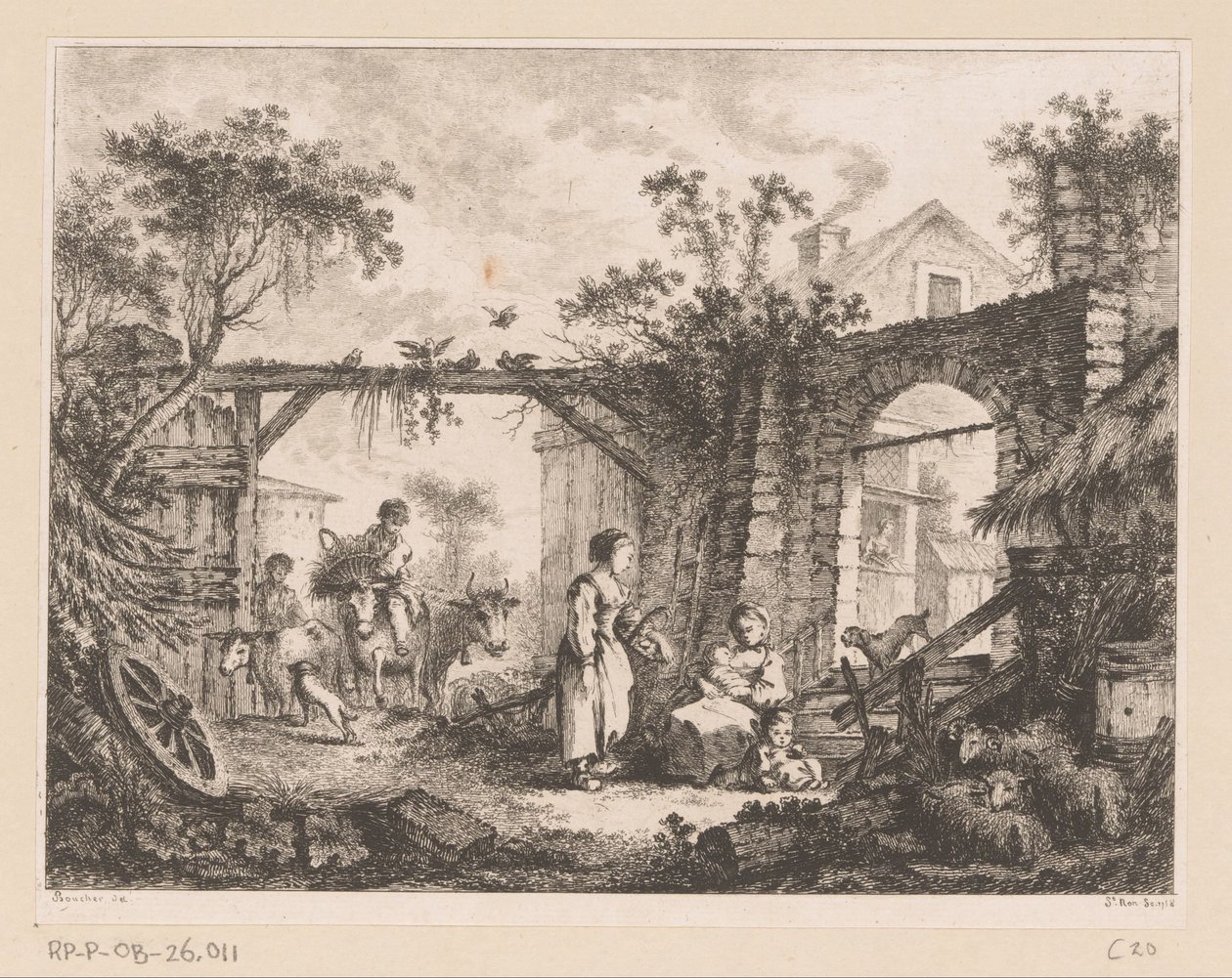 Vista de un patio con vistas a través de una puerta a una casa de Richard de Saint Non