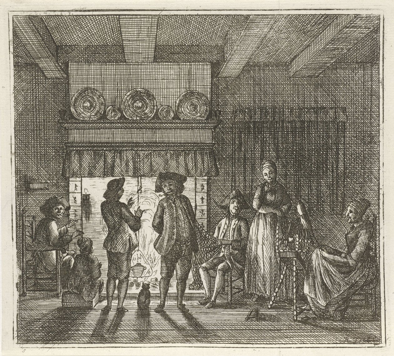 Interior con figuras junto a la chimenea. El invierno. (título de la serie) Escenas de invierno (título de la serie) de Rienk Jelgerhuis