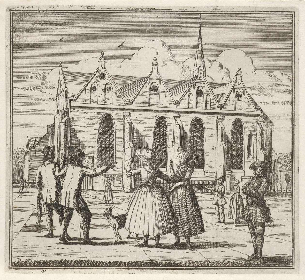 Hombres y mujeres en una plaza cerca de Grote Kerk en Leeuwarden El invierno. (título de la serie) Escenas de invierno (título de la serie) de Rienk Jelgerhuis