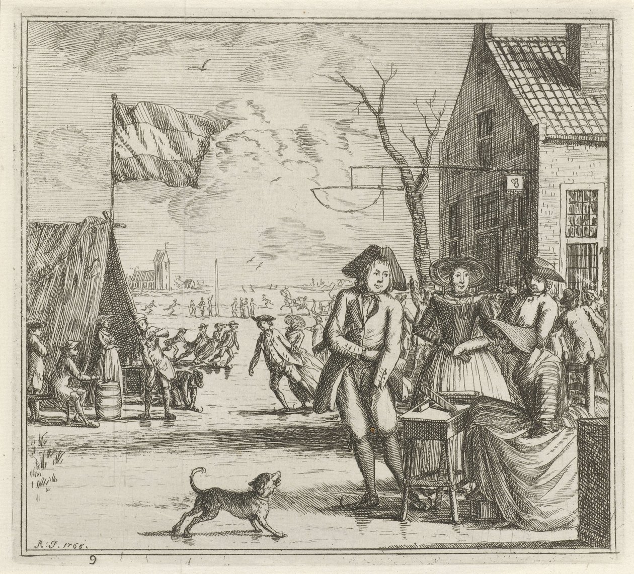 Paisaje invernal con posada y patinadores. El invierno. (título de la serie) Escenas de invierno (título de la serie) de Rienk Jelgerhuis