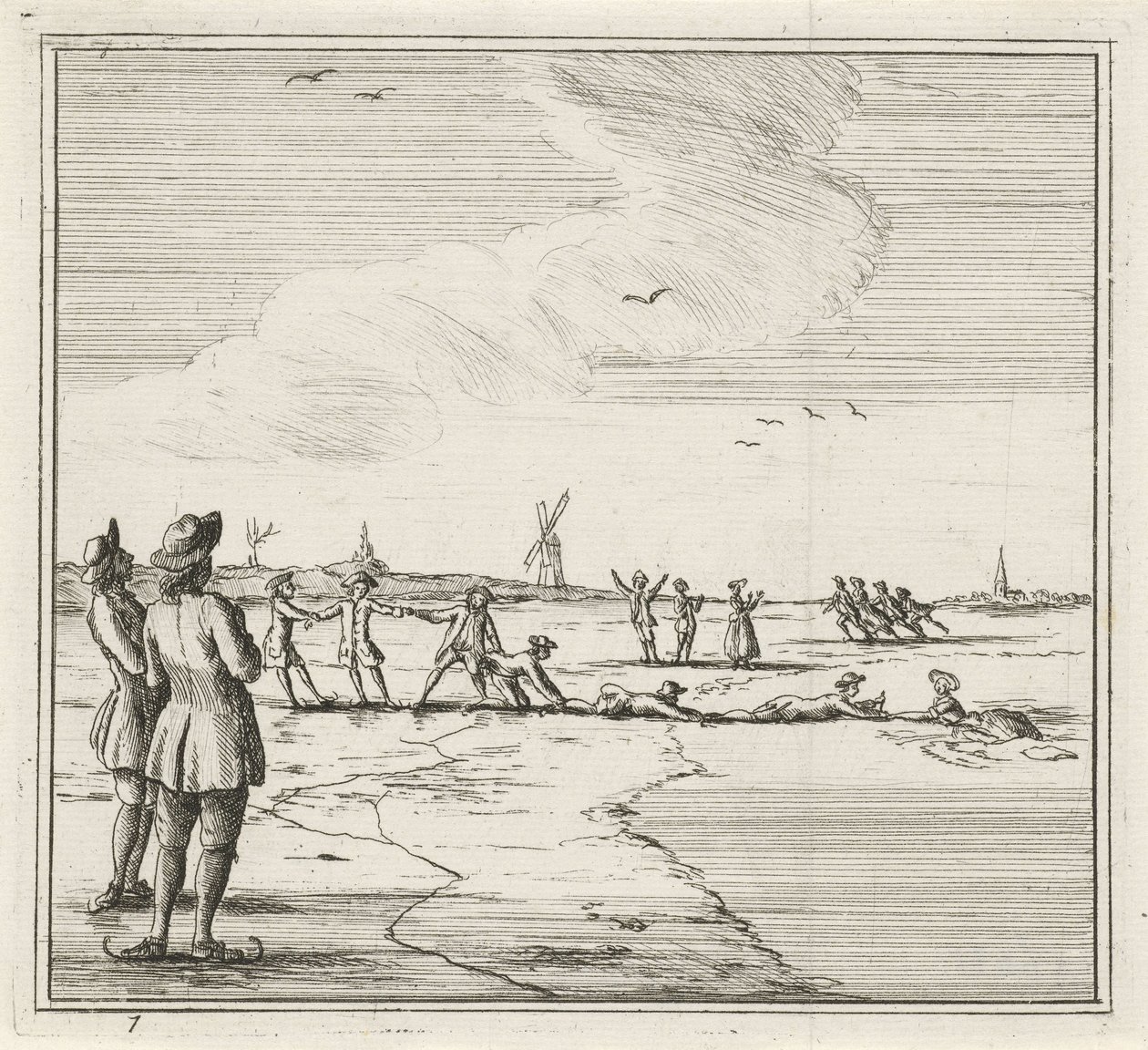 Paisaje de invierno con patinadores. El invierno. (título de la serie) Escenas de invierno (título de la serie) de Rienk Jelgerhuis