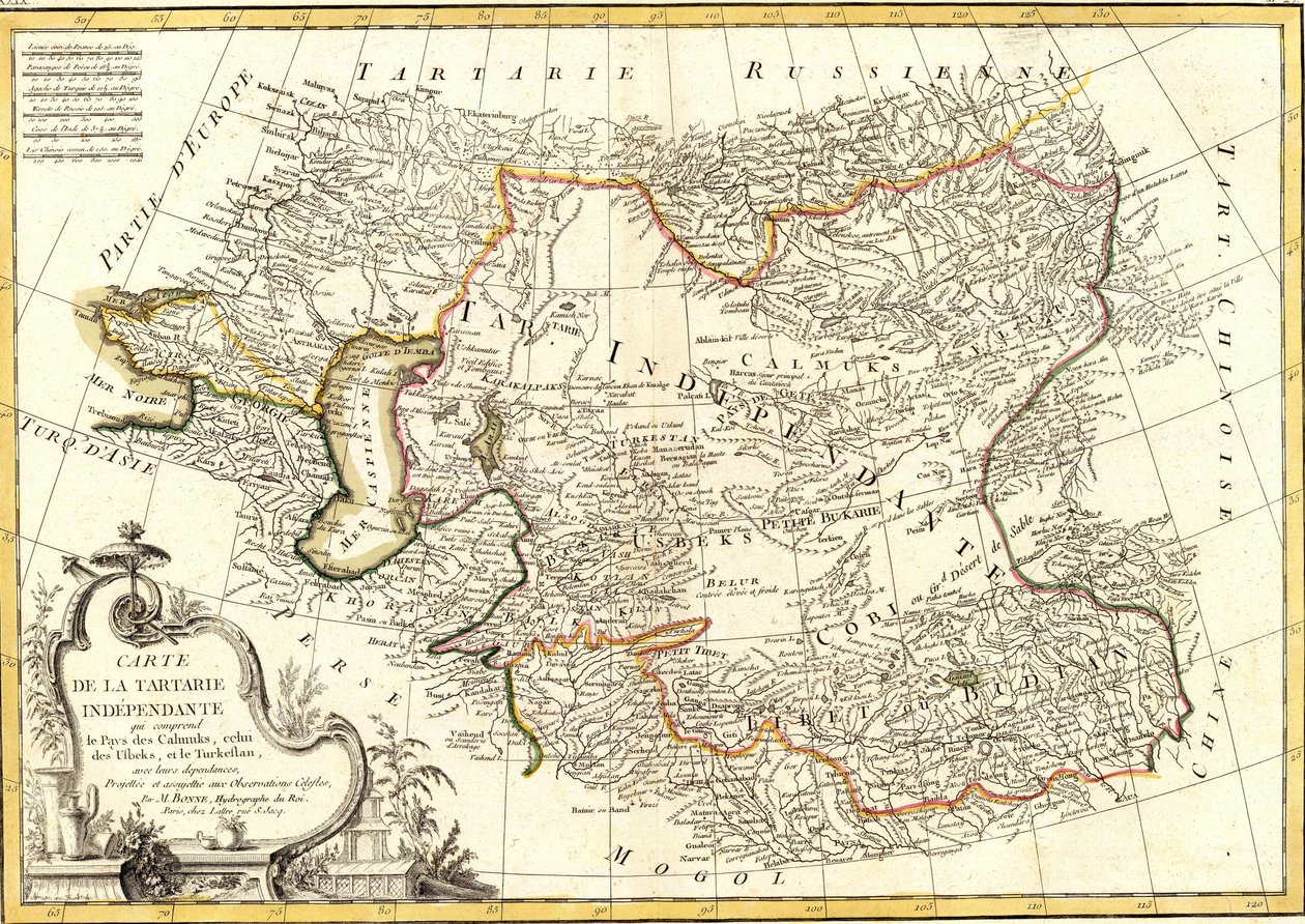 Mapa de la Tartaria Independiente que comprende el País de los Calmucos, el de los Usbecos y el Turkestán de Charles Marie Rigobert Bonne