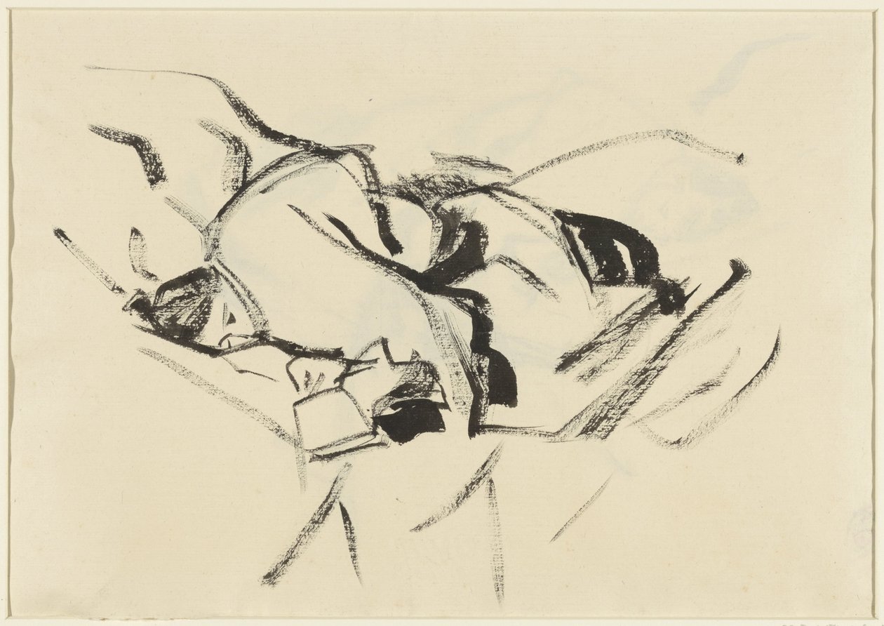 Mujer recostada, en cojines, con un libro de Rik Wouters