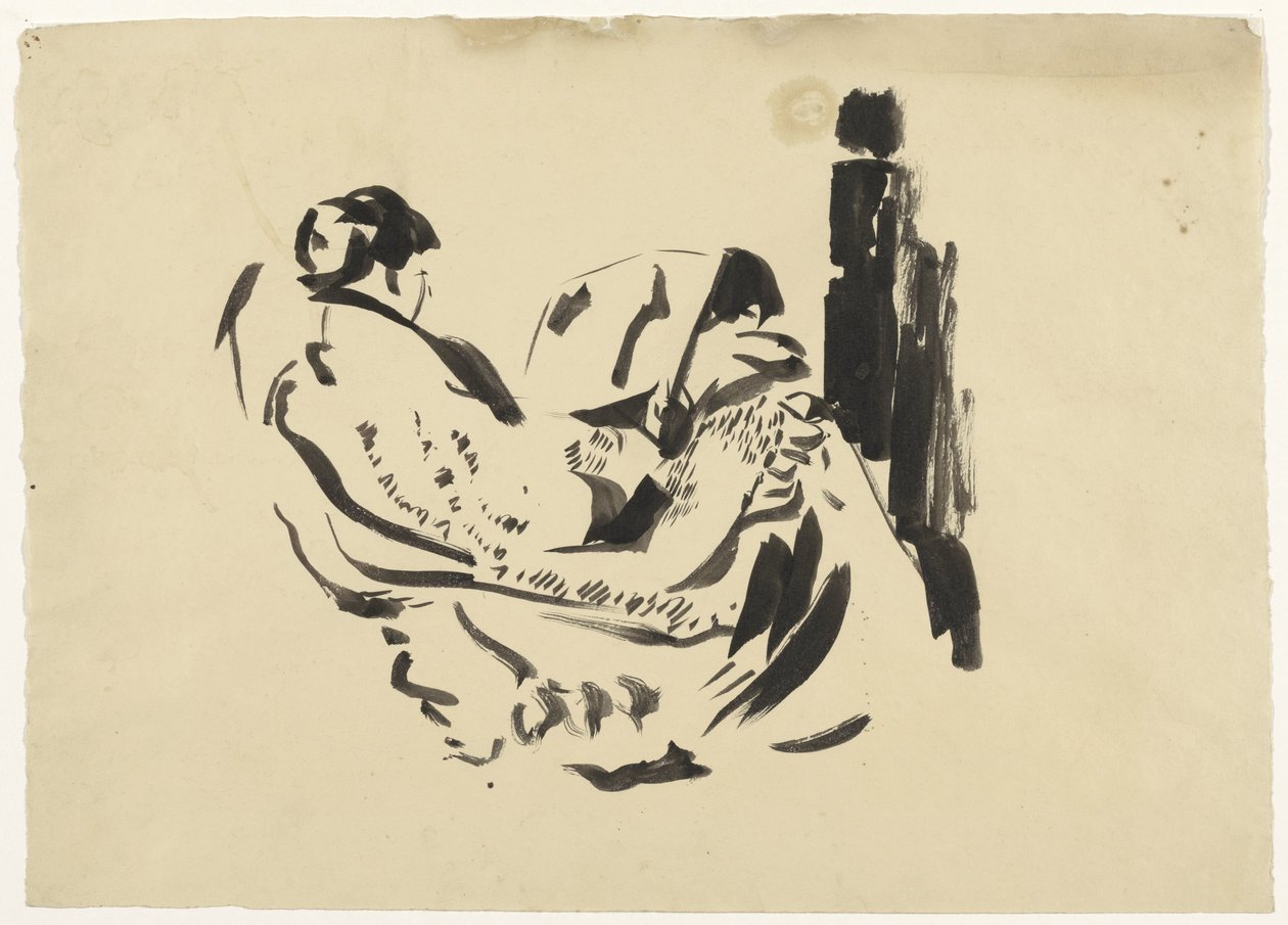 Estudio de Nel Wouters, sentado en un sillón de Rik Wouters
