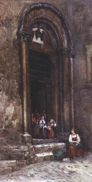 La puerta lateral de la Iglesia de Santa Guiliana en Aquila degli Abruzzi de Rinaldo Werner