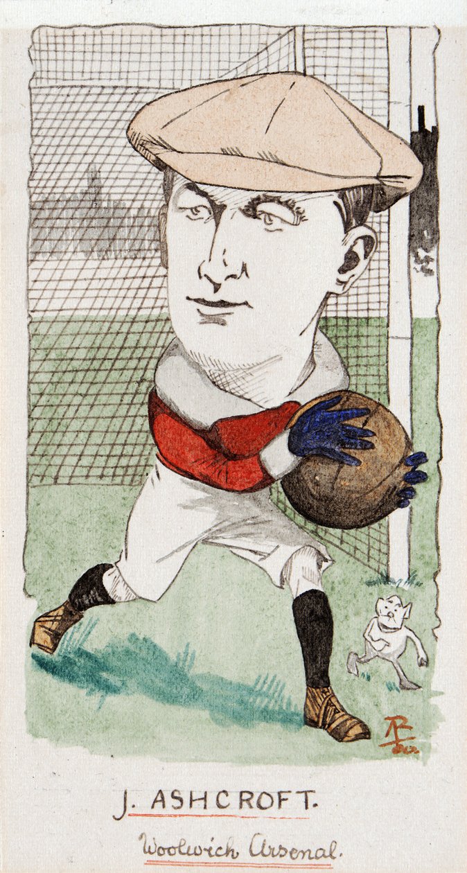 Jimmy Ashcroft, Woolwich Arsenal, dibujo para un conjunto de tarjetas de cigarrillos, 1907 de Rip