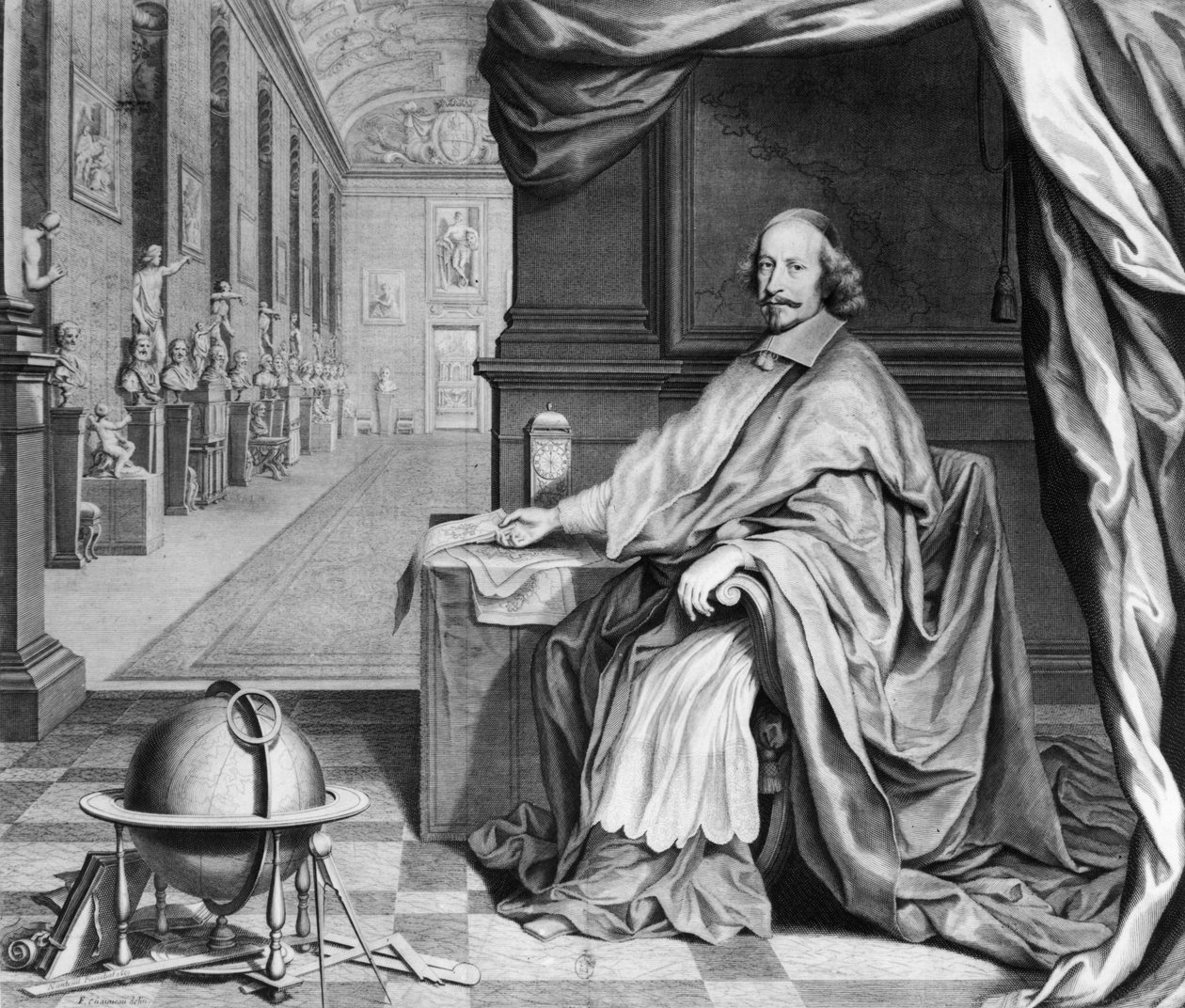 Retrato del Cardenal Mazarino (1602-61) en su Palacio, c.1658-60 de Robert Nanteuil