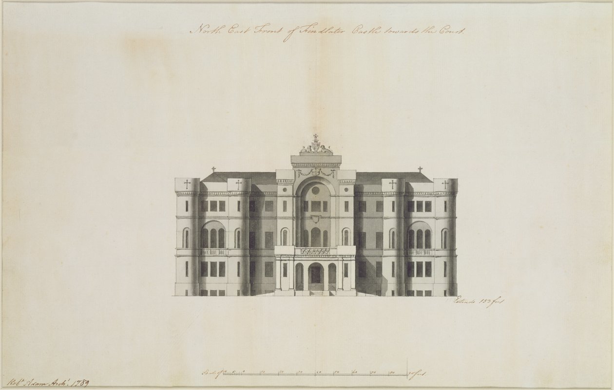 Un diseño no ejecutado para el frente noreste del Castillo Findlater, para el Conde de Seafield, 1789 de Robert Adam