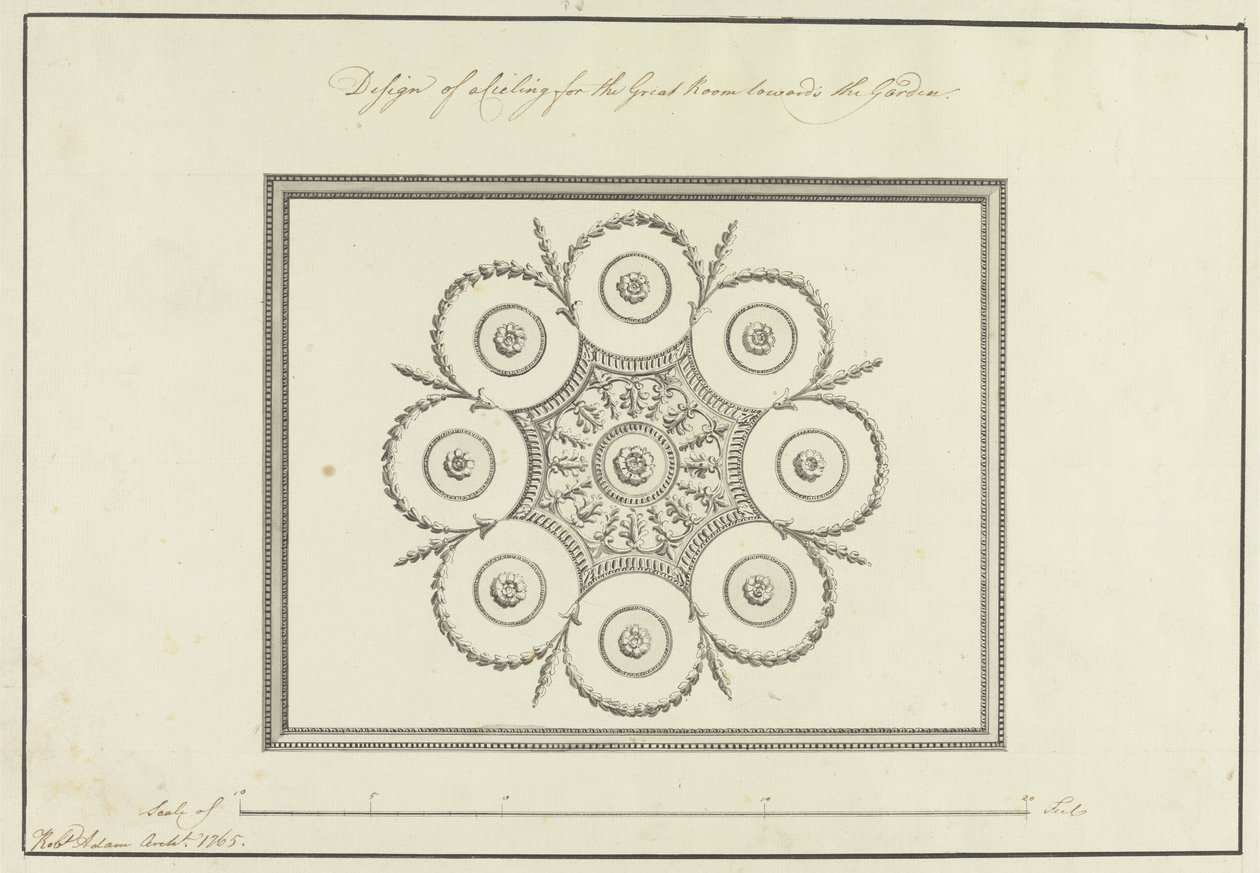 Diseño para el techo de la Gran Sala, Langford House, 1765 de Robert Adam