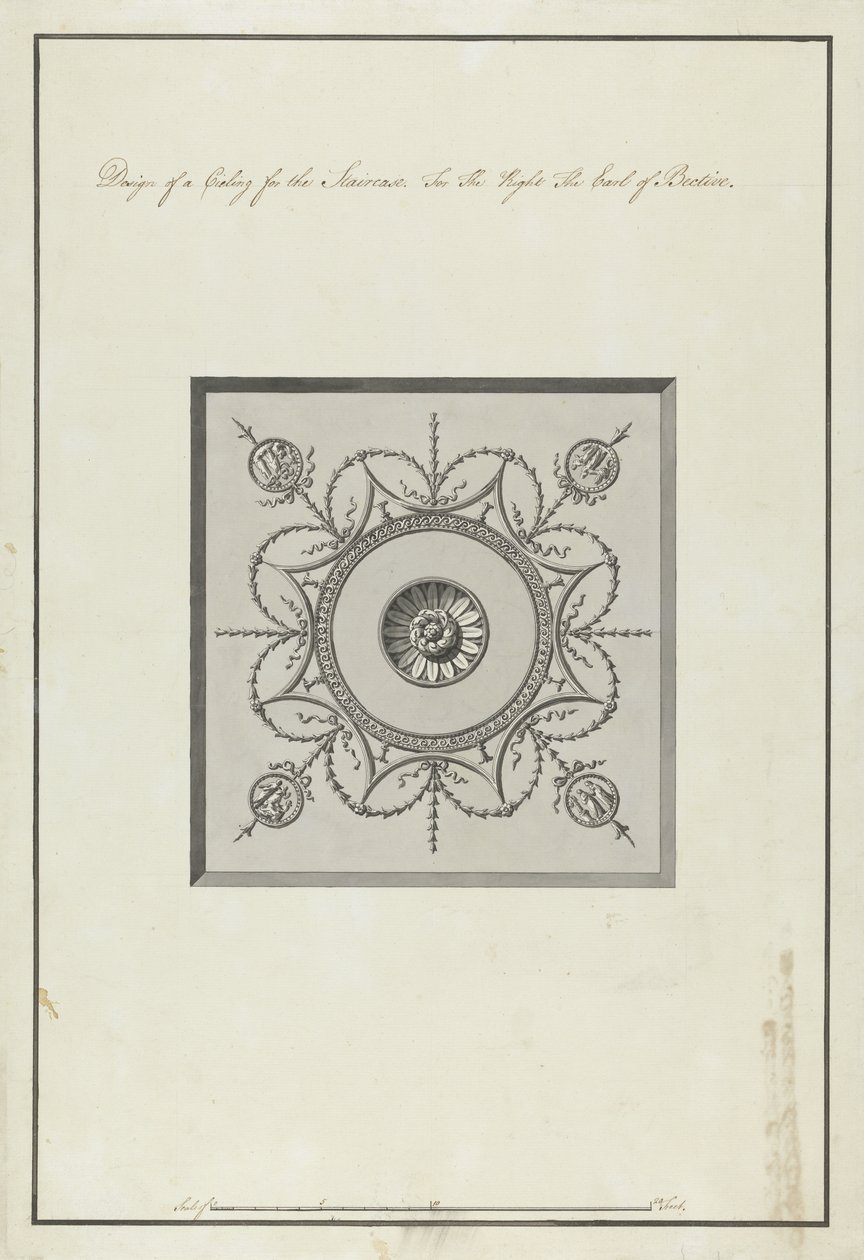 Diseño para el techo de la escalera, Headfort House, 1771-75 de Robert Adam