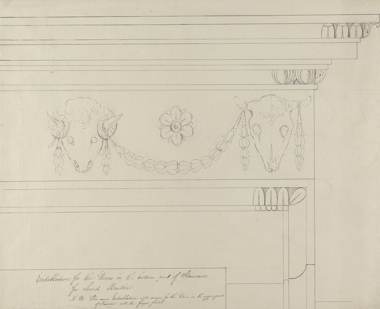 Diseño para el entablamento de la escalera, Headfort House de Robert Adam