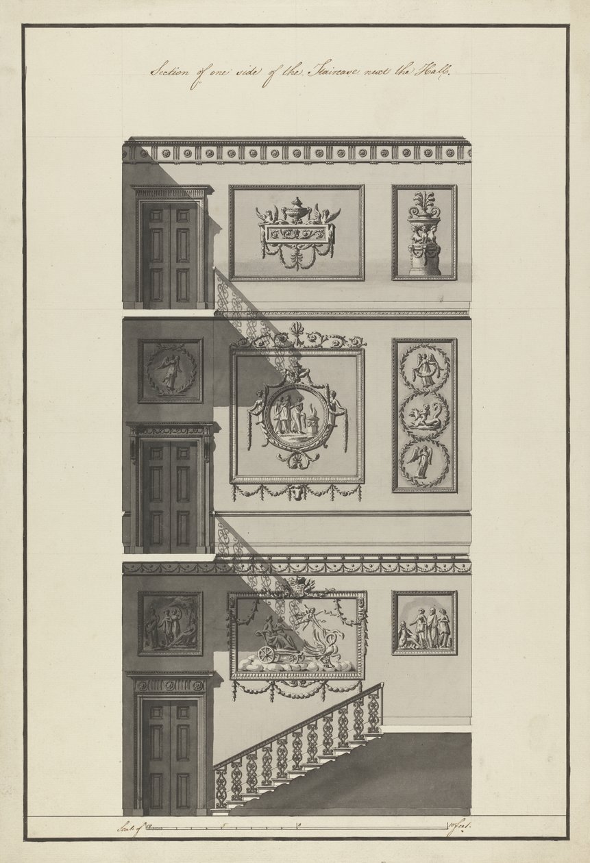 Casa Headfort. Escalera, sección lateral, 1775 de Robert Adam