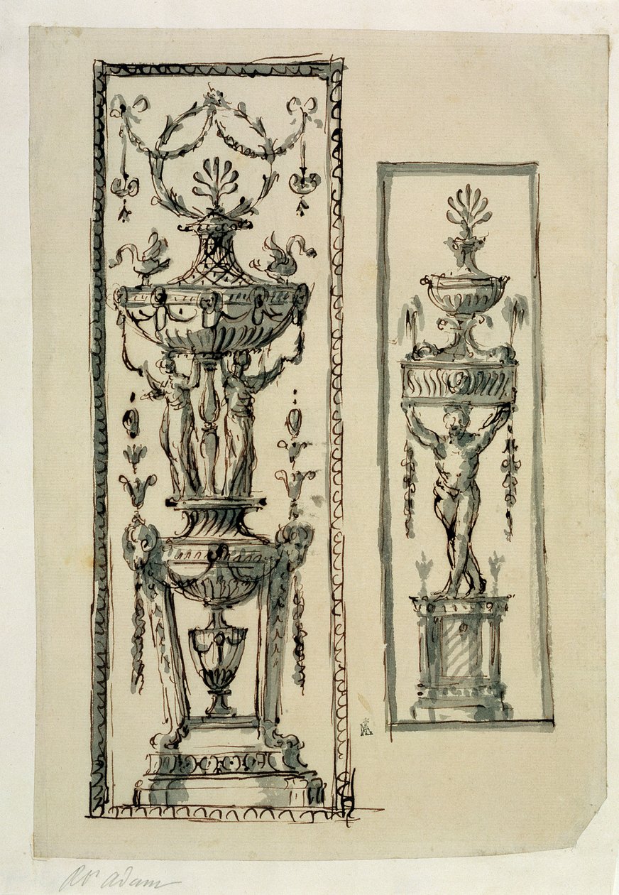 Diseños esbozados para paneles ornamentados de Robert Adam