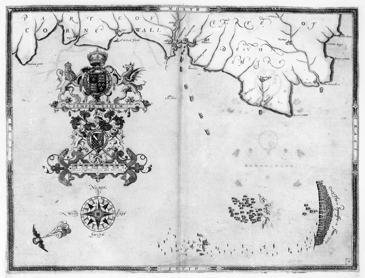 Mapa No.4 Mostrando la ruta de la flota de la Armada, grabado por Augustine Ryther; 1588 de Robert Adams